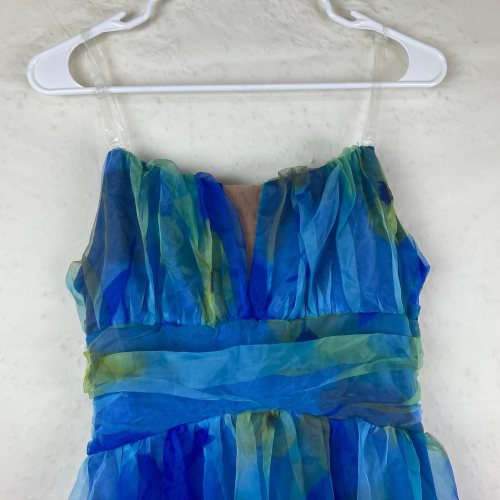 Floral Maxi Dress Women Small? Blue Green Chiffon Floral Fairycore Beachy Whimsy - Picture 3 of 6